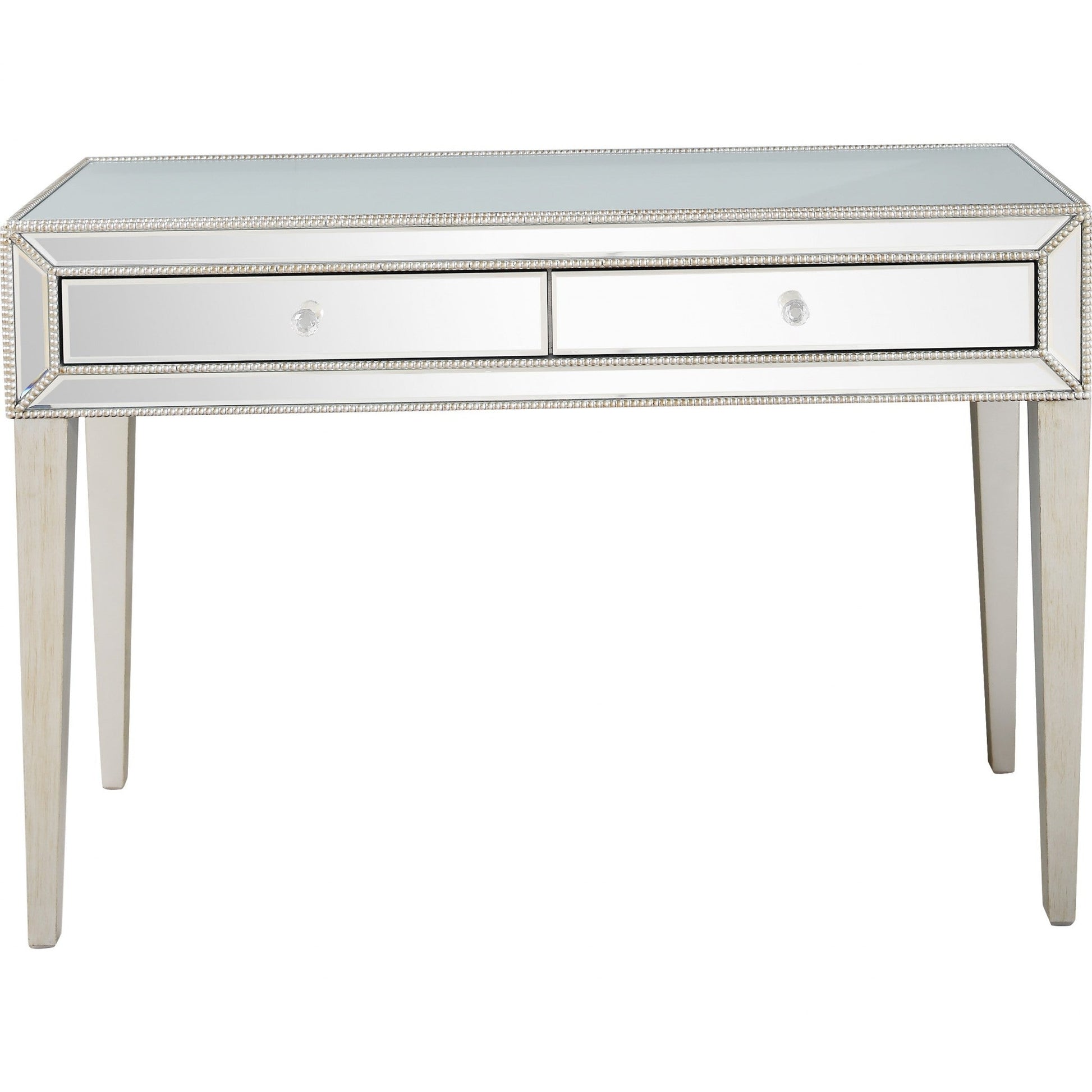 HomeRoots Beaded Mirror and Console Table in Silver Finish