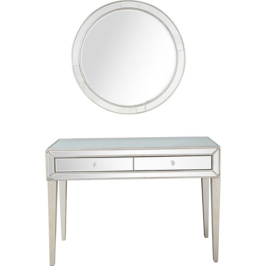 HomeRoots Beaded Mirror and Console Table in Silver Finish