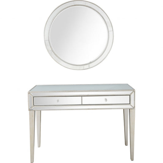 HomeRoots Beaded Mirror and Console Table in Silver Finish