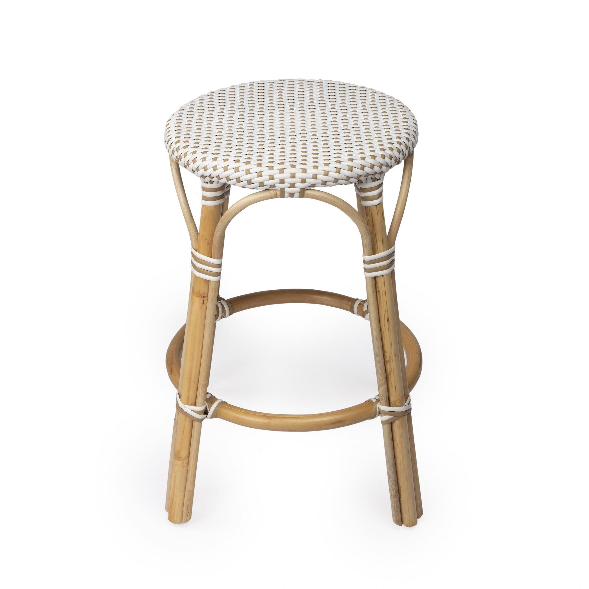 HomeRoots Beige And White Rattan Counter Stool
