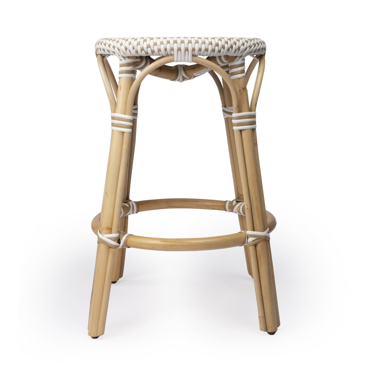 HomeRoots Beige And White Rattan Counter Stool