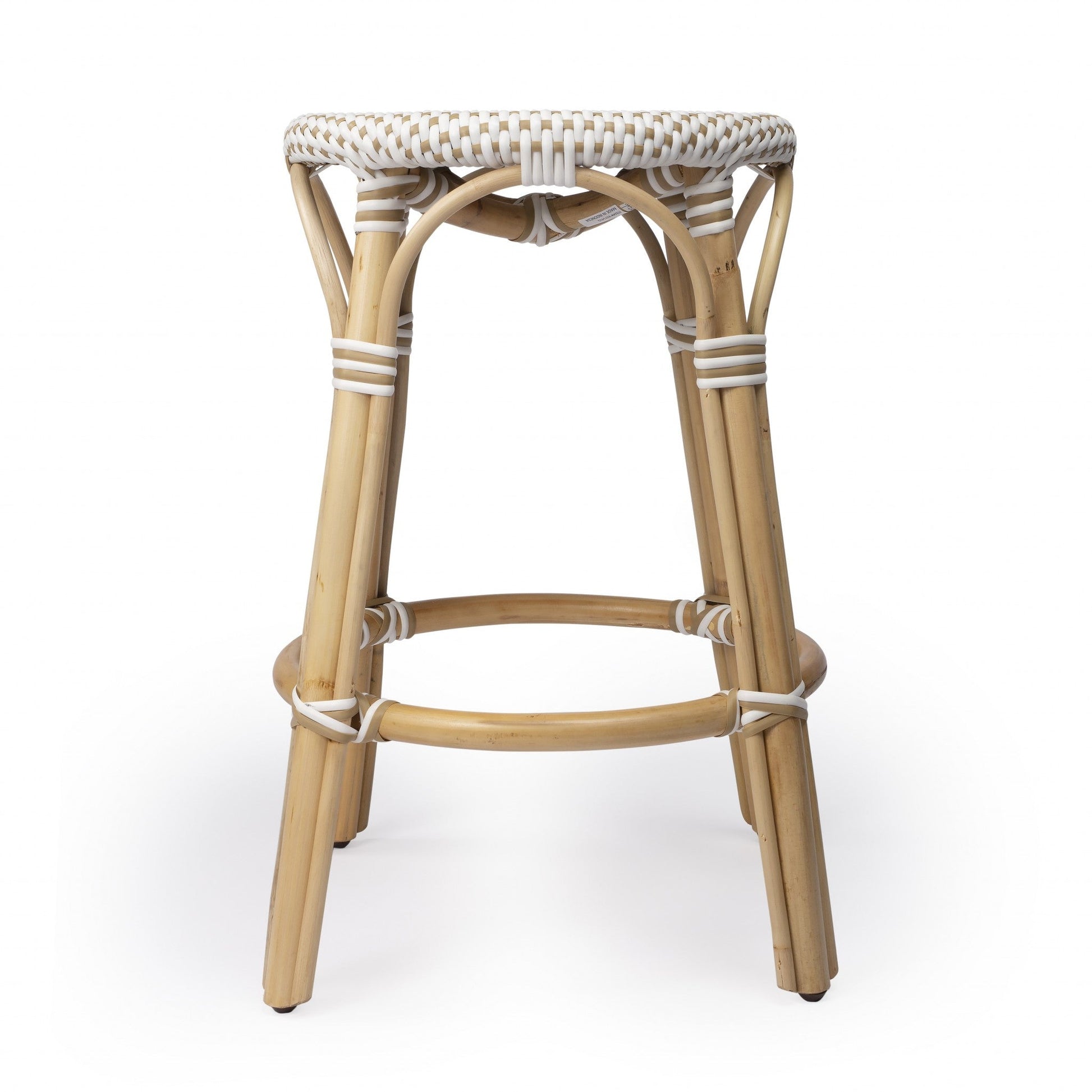 HomeRoots Beige And White Rattan Counter Stool