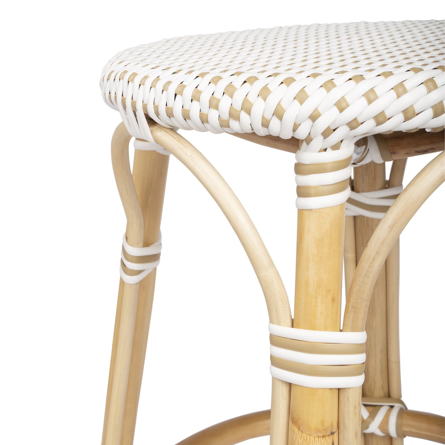 HomeRoots Beige And White Rattan Counter Stool