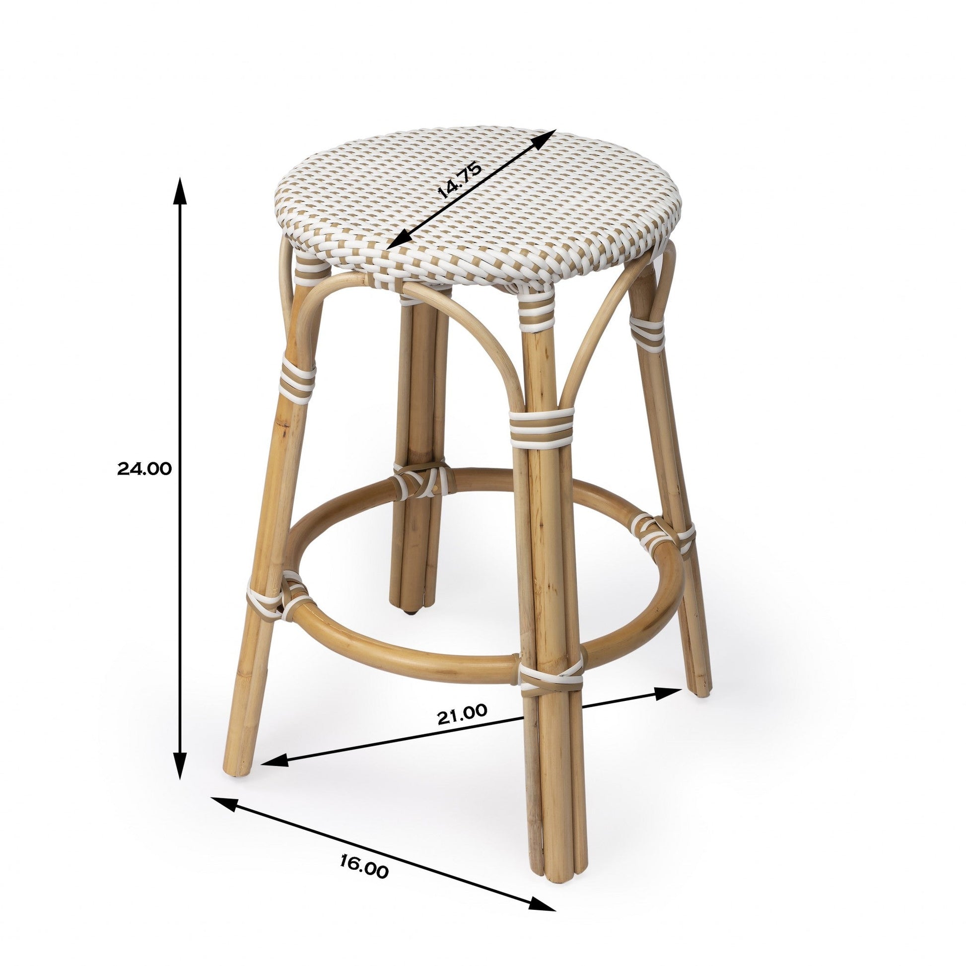 HomeRoots Beige And White Rattan Counter Stool