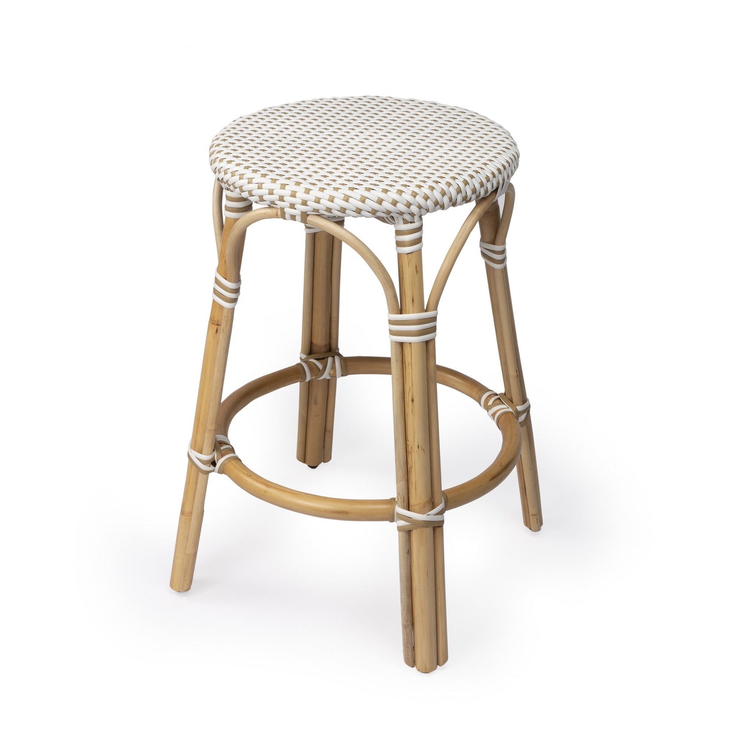 HomeRoots Beige And White Rattan Counter Stool