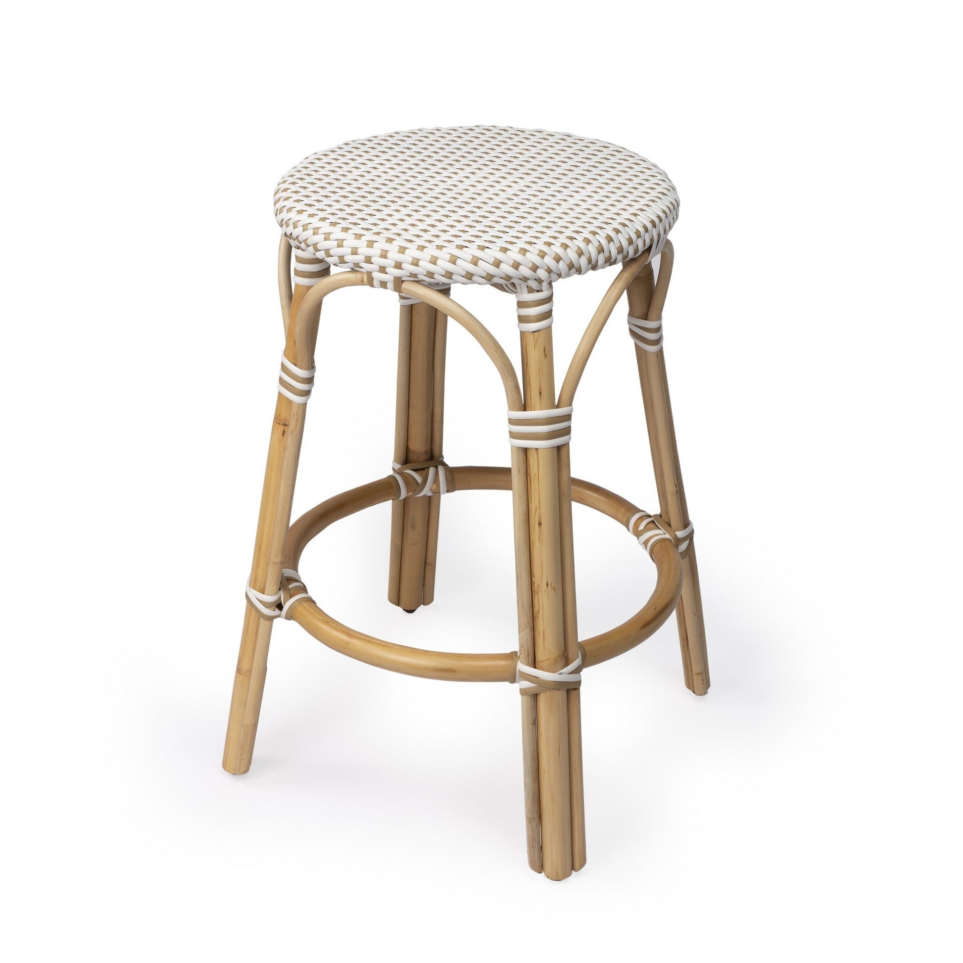 HomeRoots Beige And White Rattan Counter Stool