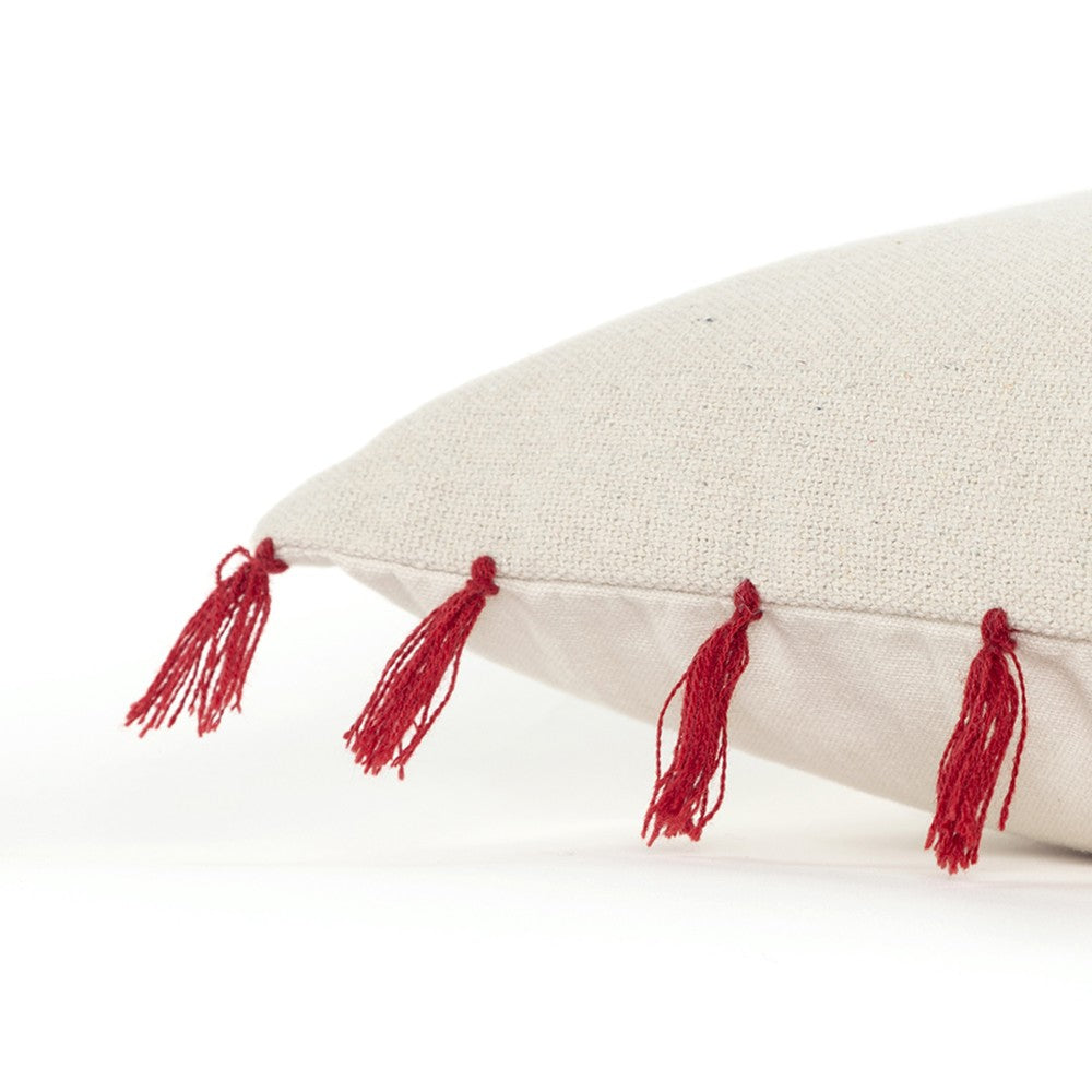 HomeRoots Beige Red Holiday Whimsical Throw Pillow