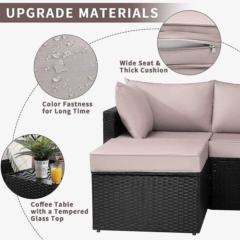 HomeRoots Beige and Brown Wicker L Shape Three Piece Sofa Set