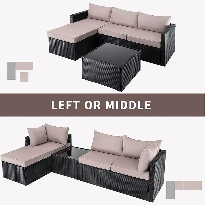 HomeRoots Beige and Brown Wicker L Shape Three Piece Sofa Set