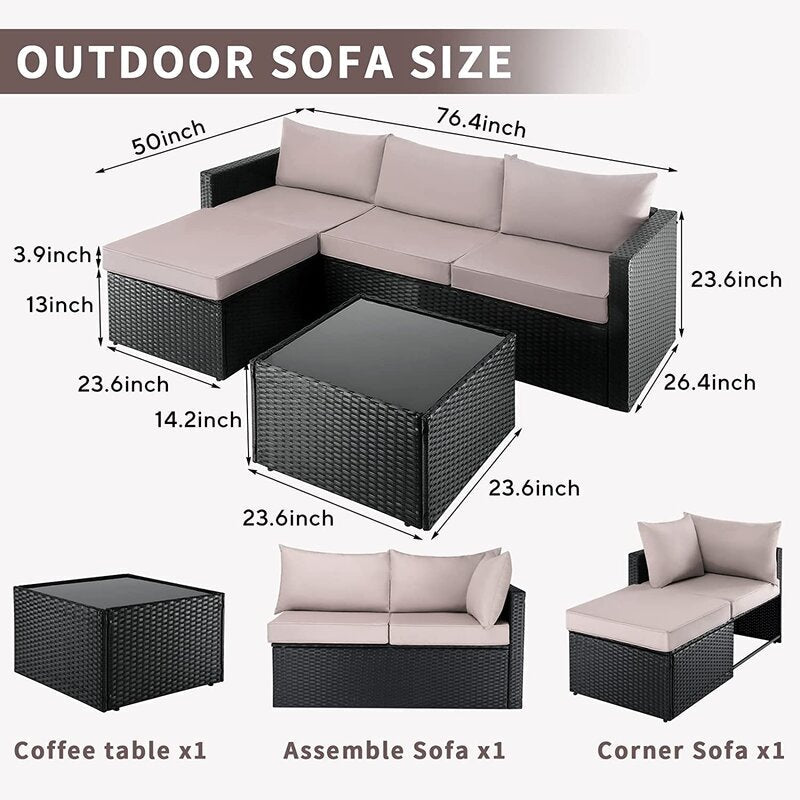 HomeRoots Beige and Brown Wicker L Shape Three Piece Sofa Set