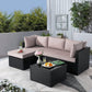 HomeRoots Beige and Brown Wicker L Shape Three Piece Sofa Set