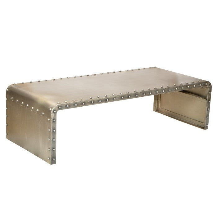 HomeRoots Bench Shaped Metal Coffee Table in Gold Finish