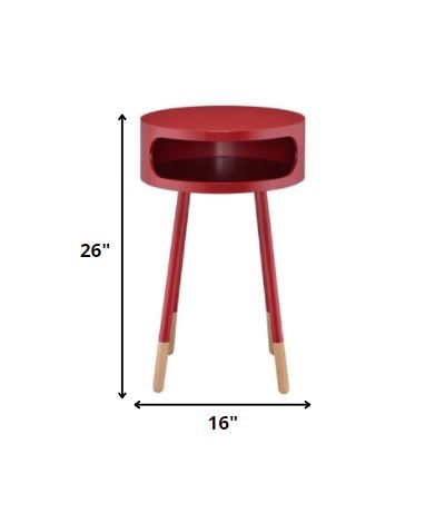 HomeRoots Bentwood Red Retro Round Wooden End Table