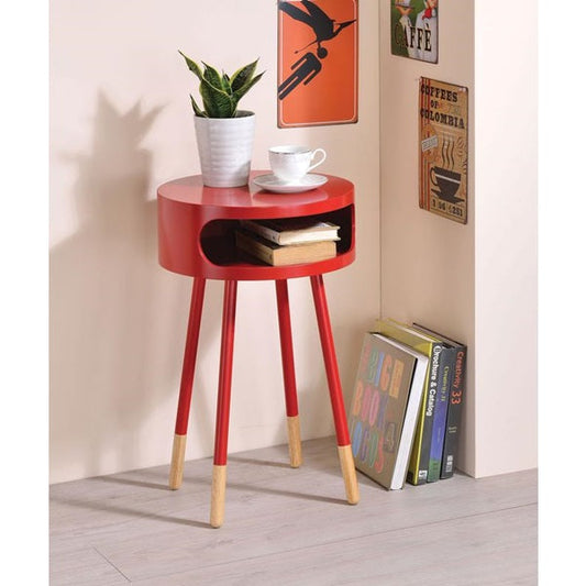 HomeRoots Bentwood Red Retro Round Wooden End Table