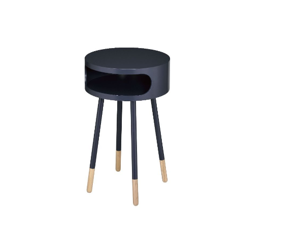 HomeRoots Bentwood Retro Round Wooden End Table in Dark Blue Finish