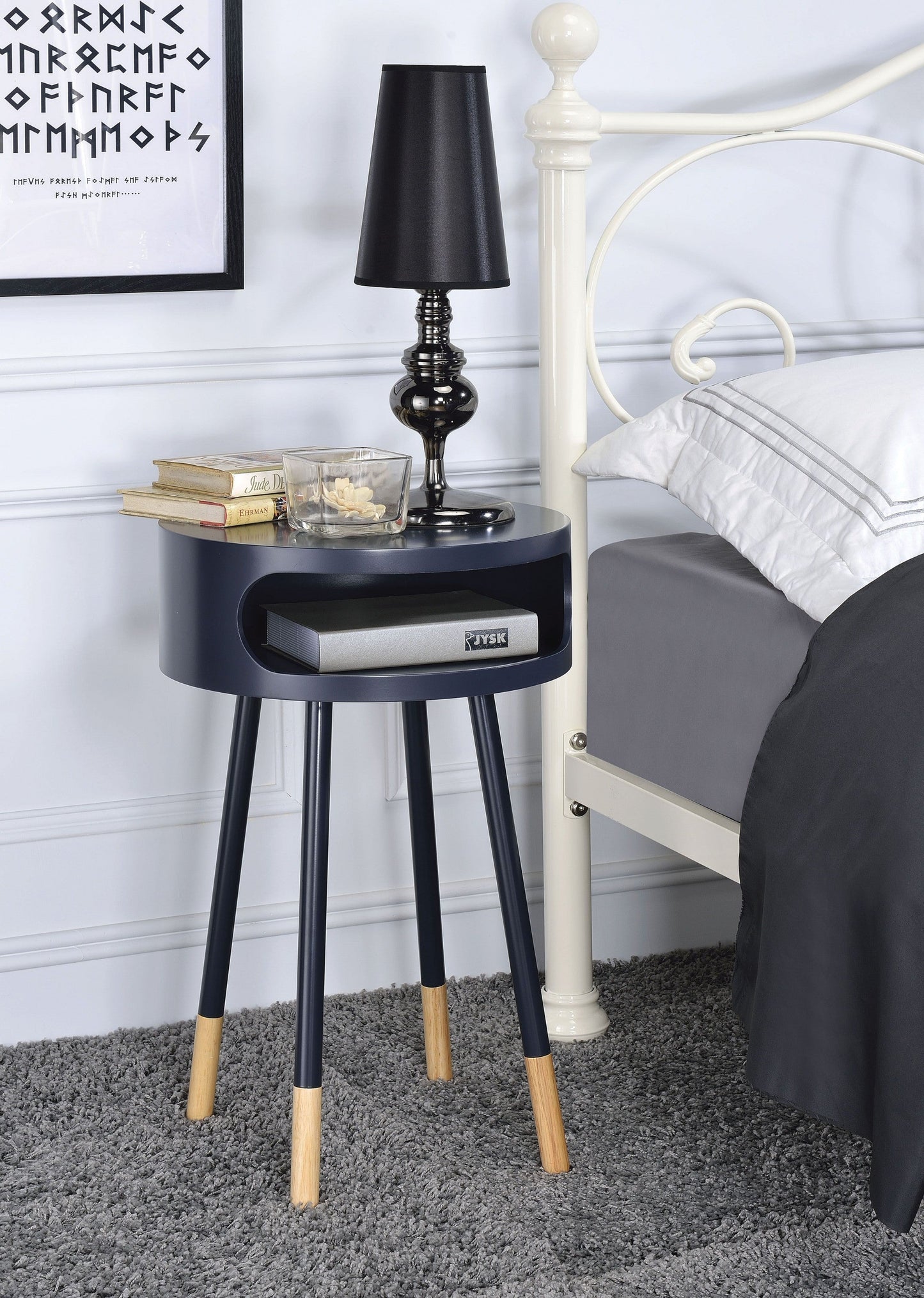 HomeRoots Bentwood Retro Round Wooden End Table in Dark Blue Finish