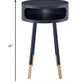 HomeRoots Bentwood Retro Round Wooden End Table in Dark Blue Finish