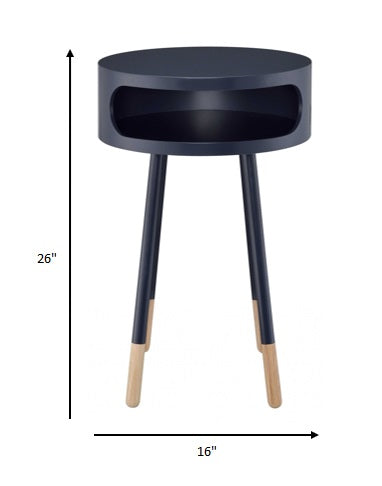 HomeRoots Bentwood Retro Round Wooden End Table in Dark Blue Finish