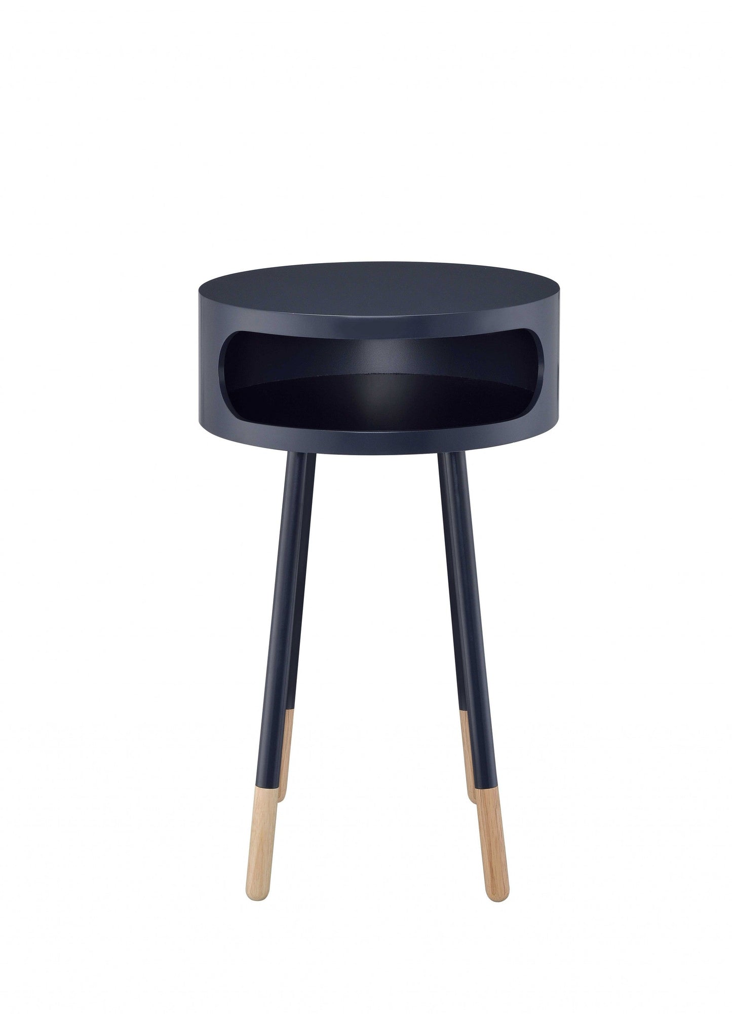 HomeRoots Bentwood Retro Round Wooden End Table in Dark Blue Finish
