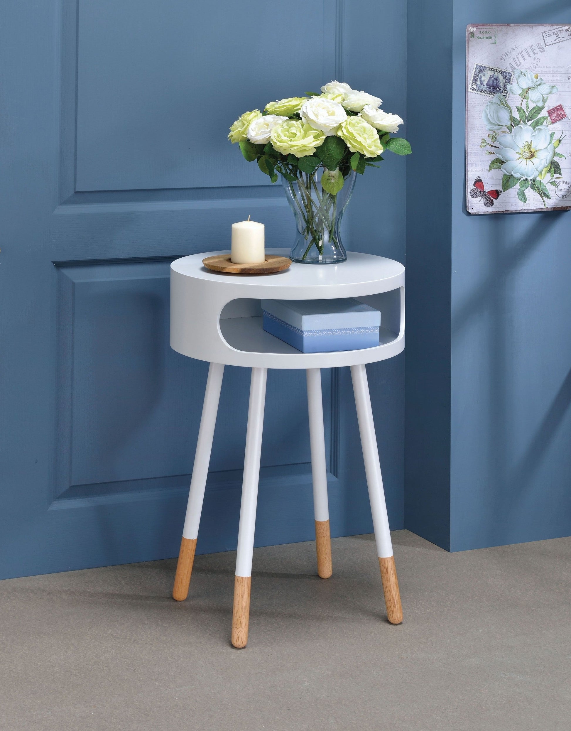 HomeRoots Bentwood Retro Round Wooden End Table in White Finish