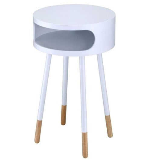 HomeRoots Bentwood Retro Round Wooden End Table in White Finish