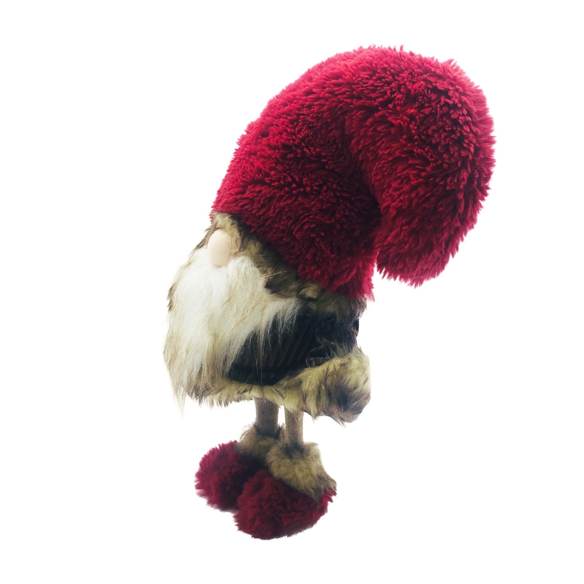 HomeRoots Big Red Fur Hat Cheetah Coat Gnome