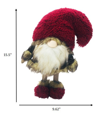 HomeRoots Big Red Fur Hat Cheetah Coat Gnome