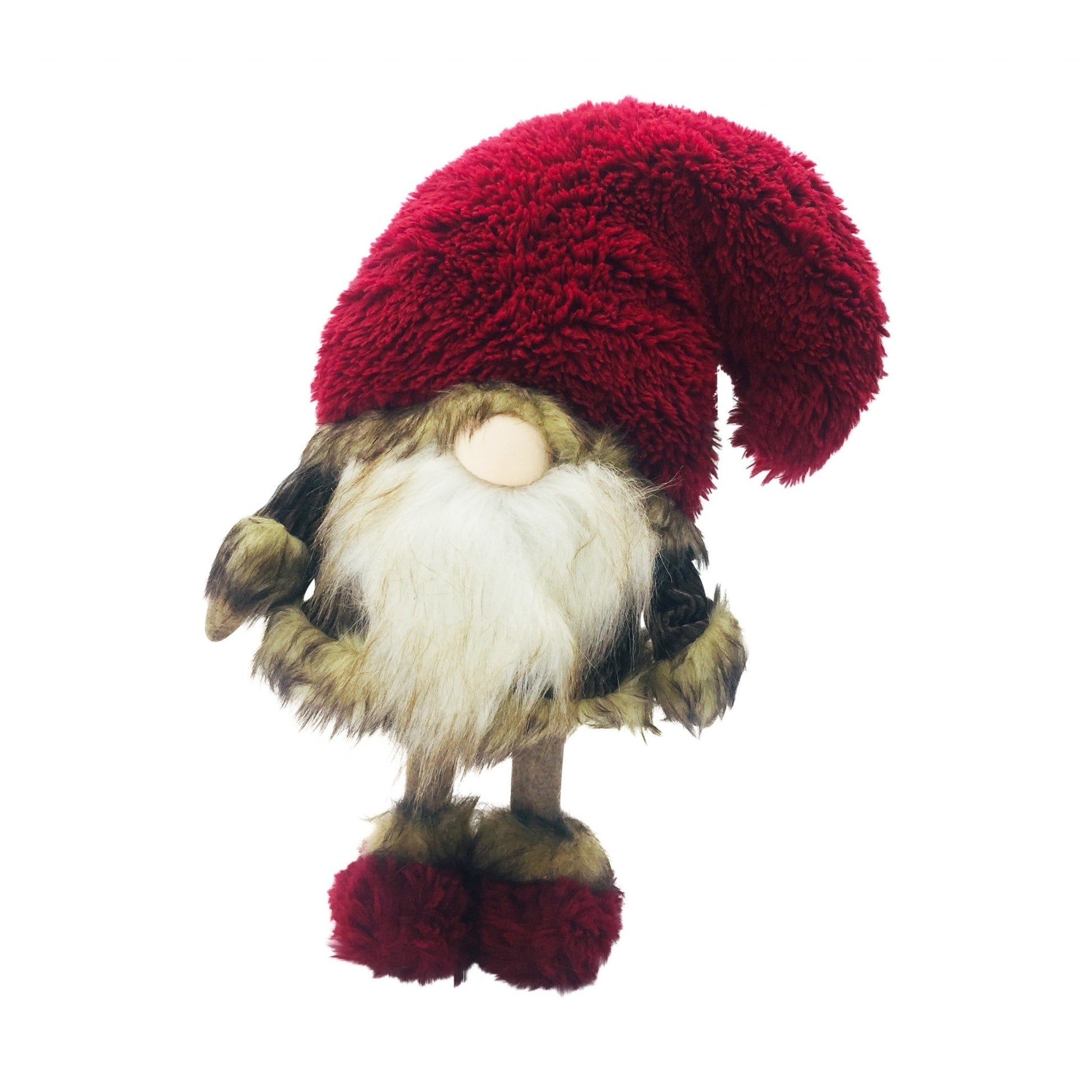 HomeRoots Big Red Fur Hat Cheetah Coat Gnome