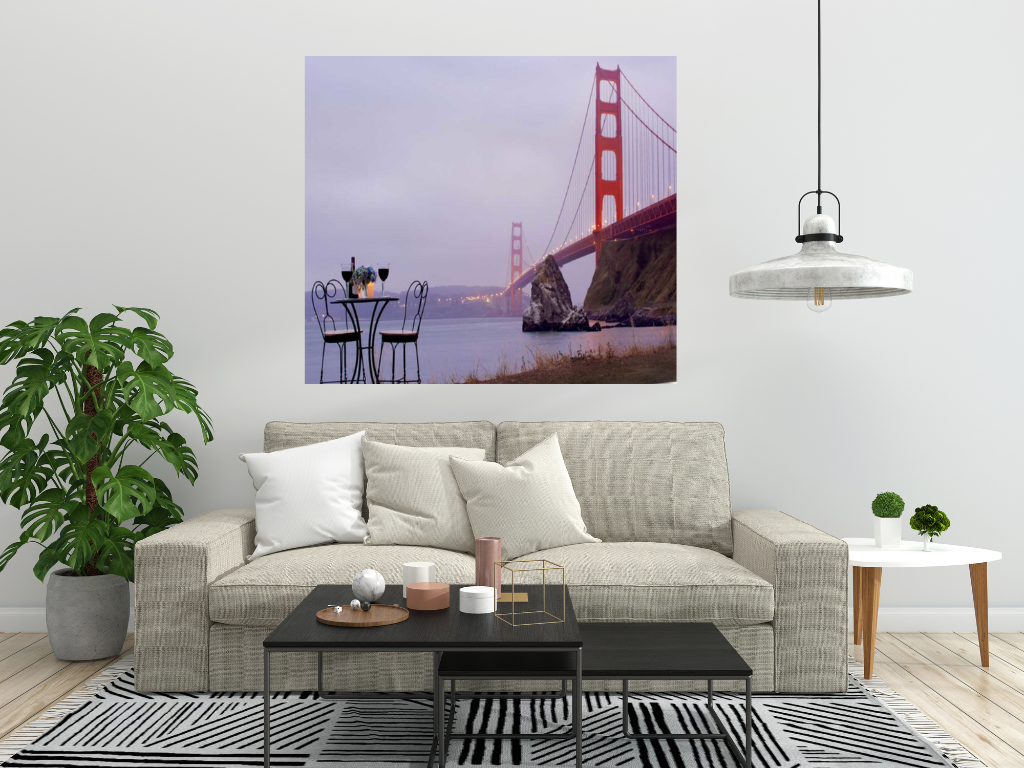 HomeRoots Bistro Cafe For Two Golden Gate Bridge 4 Giclee Wrap Canvas Wall Art