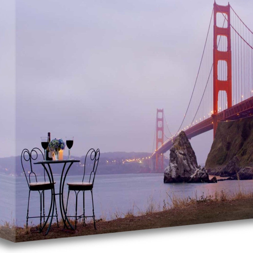 HomeRoots Bistro Cafe For Two Golden Gate Bridge 4 Giclee Wrap Canvas Wall Art