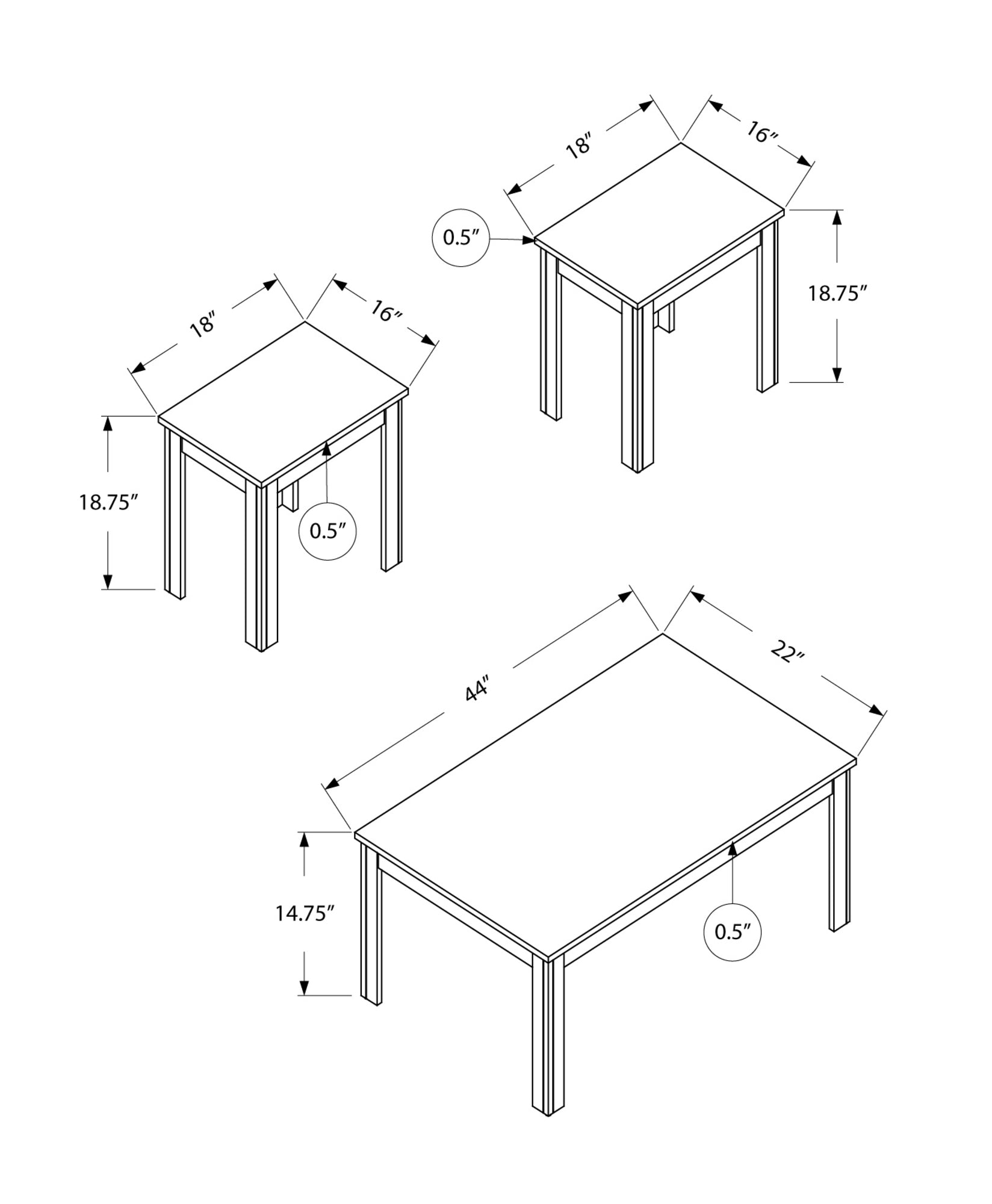 HomeRoots Black Contemporary Table in Set of 3