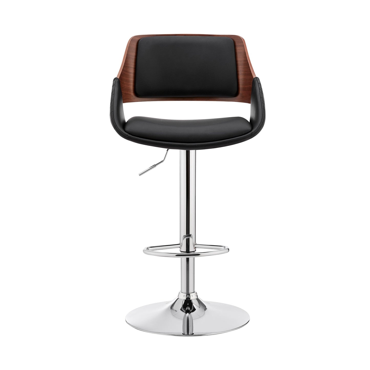 HomeRoots Black Faux Leather Adjustable Chrome Swivel Bar Stool
