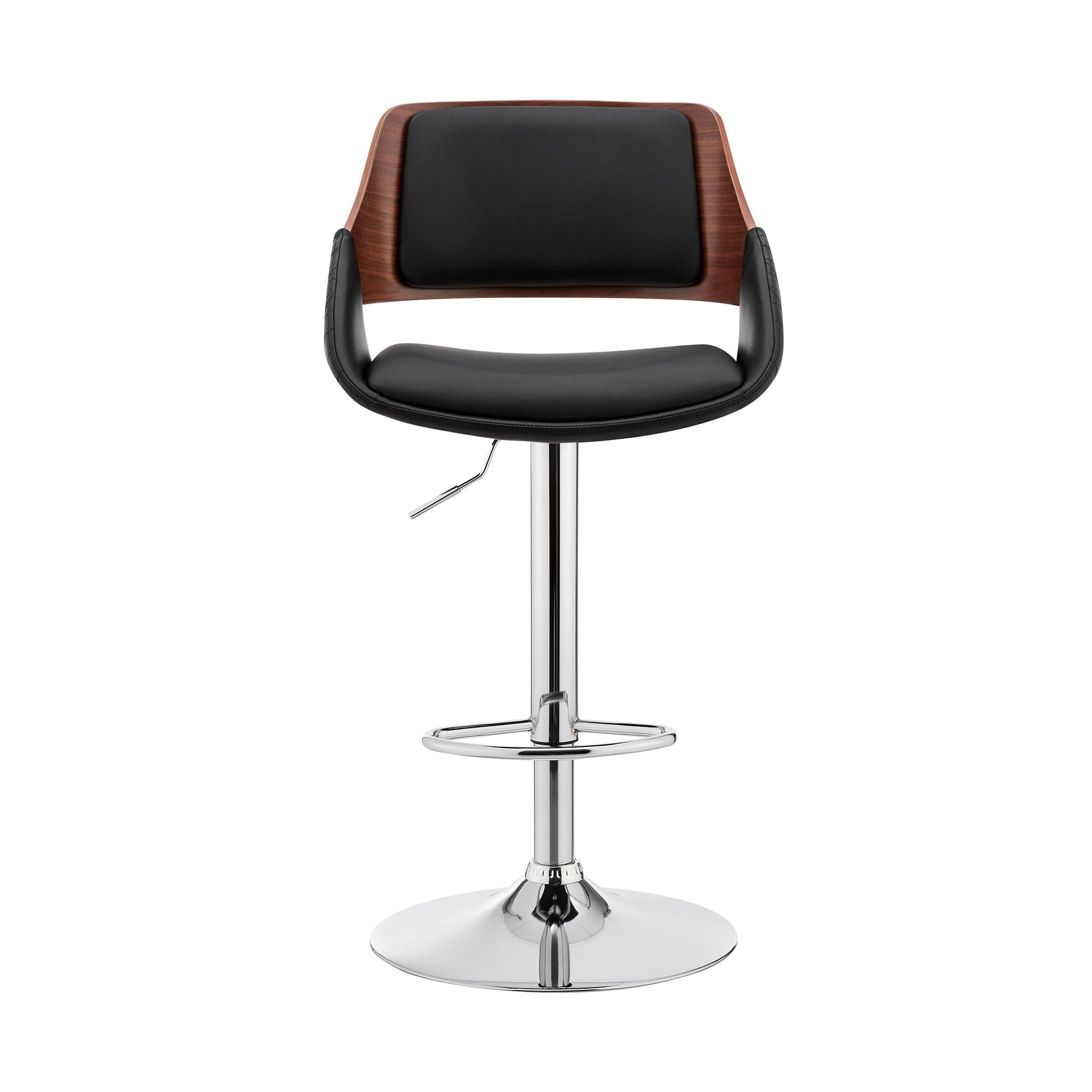 HomeRoots Black Faux Leather Adjustable Chrome Swivel Bar Stool