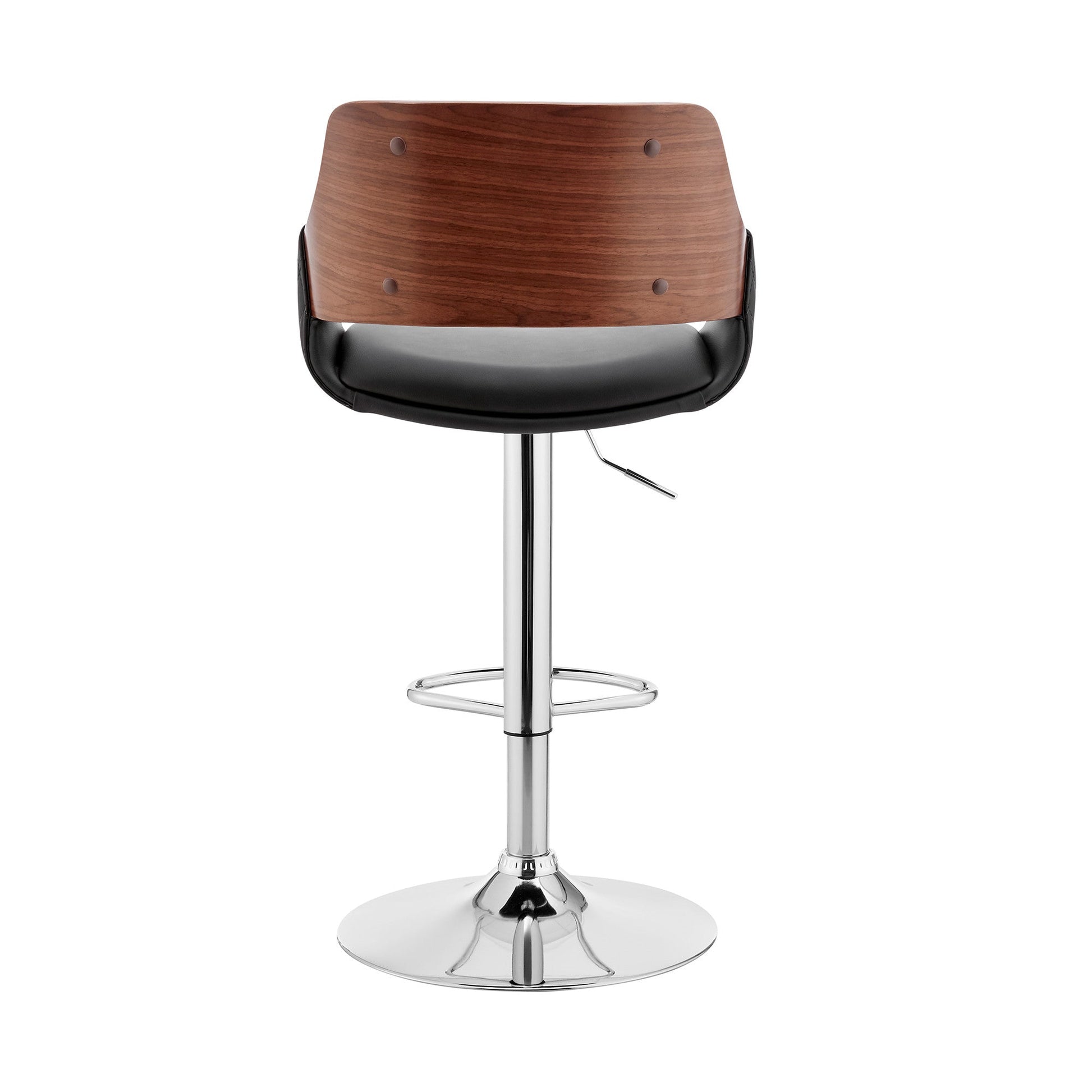 HomeRoots Black Faux Leather Adjustable Chrome Swivel Bar Stool