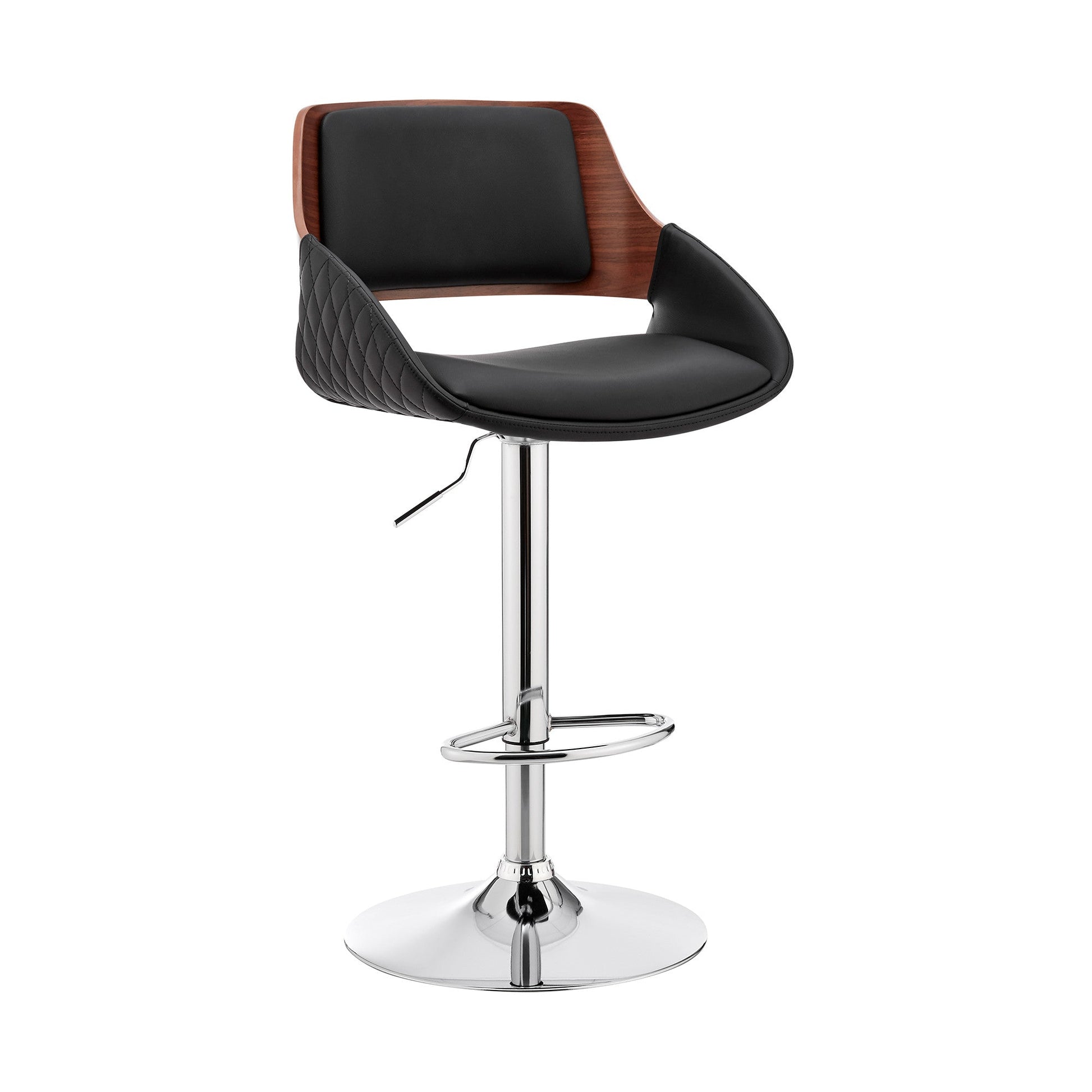 HomeRoots Black Faux Leather Adjustable Chrome Swivel Bar Stool