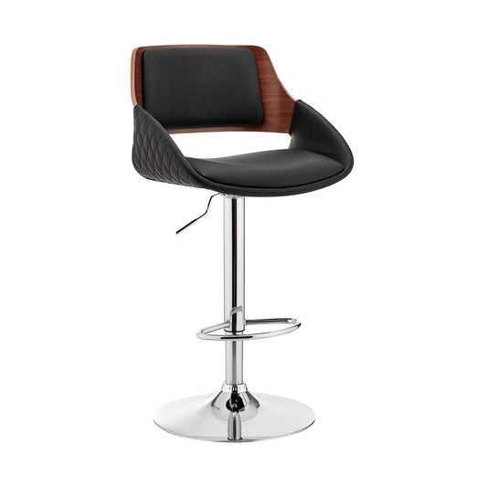 HomeRoots Black Faux Leather Adjustable Chrome Swivel Bar Stool
