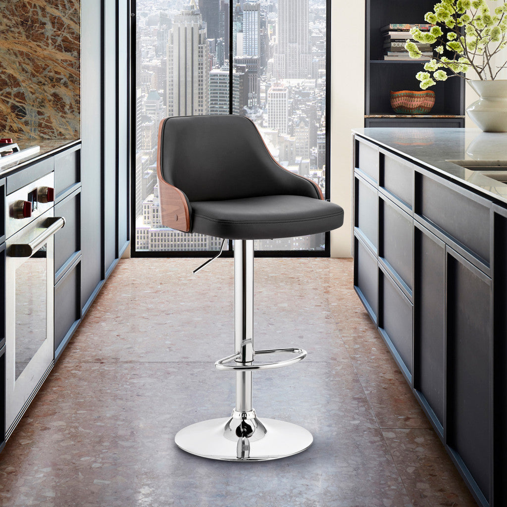 HomeRoots Black Faux Leather Adjustable Modern Bar Stool