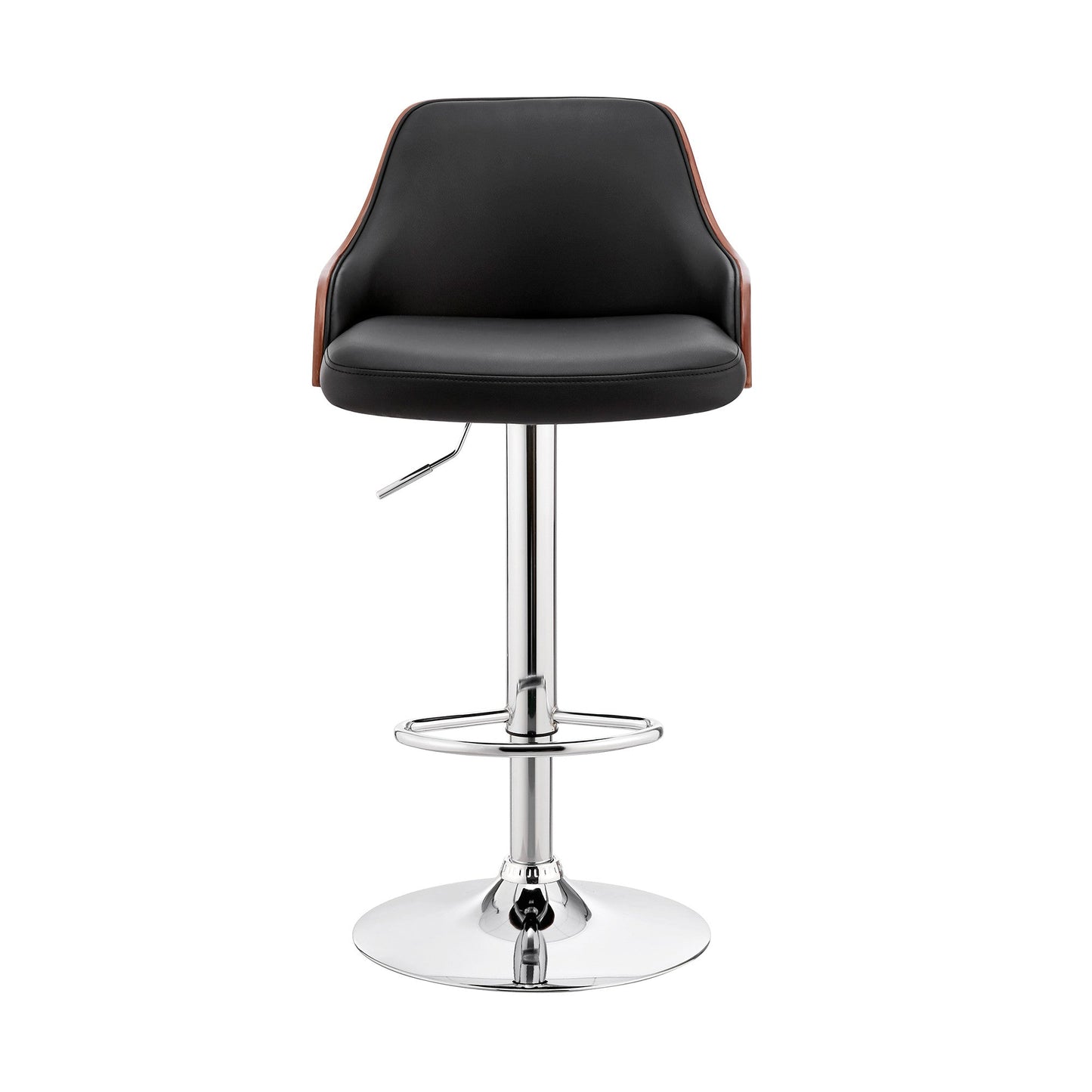 HomeRoots Black Faux Leather Adjustable Modern Bar Stool