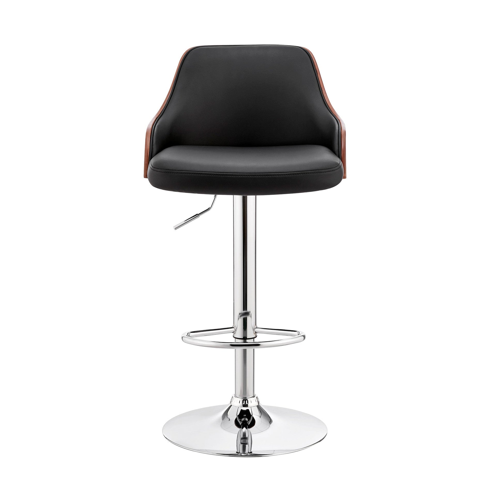 HomeRoots Black Faux Leather Adjustable Modern Bar Stool