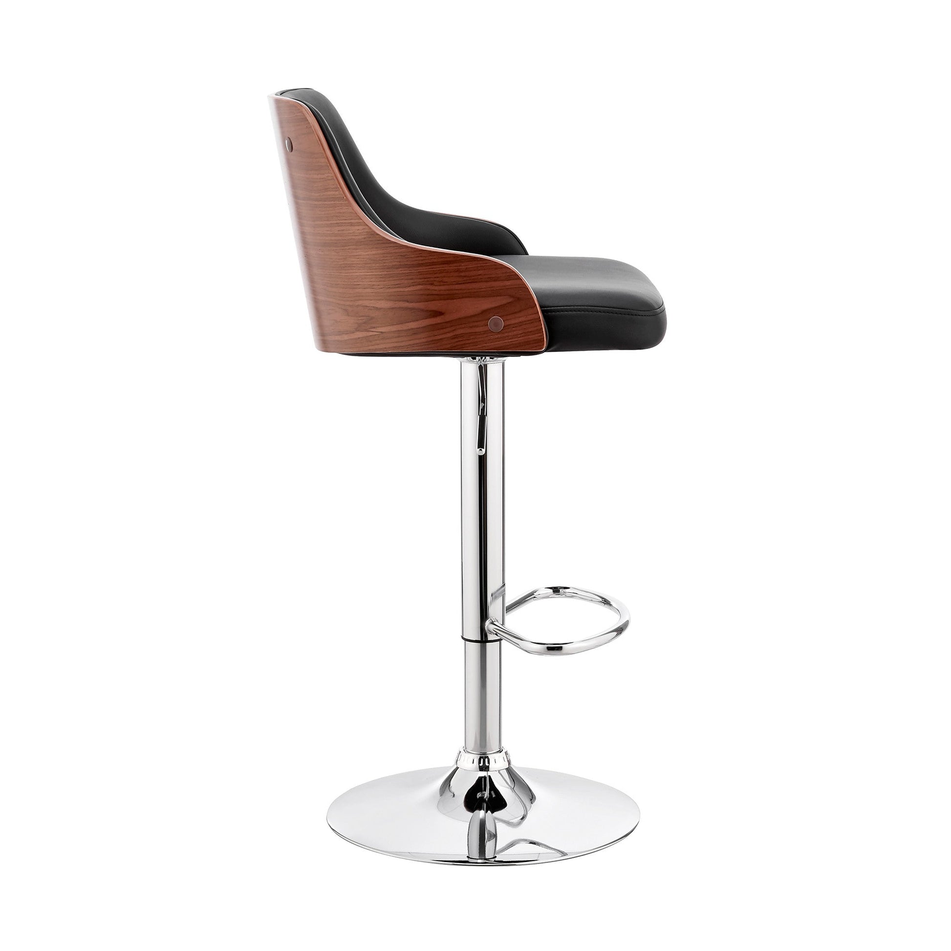 HomeRoots Black Faux Leather Adjustable Modern Bar Stool