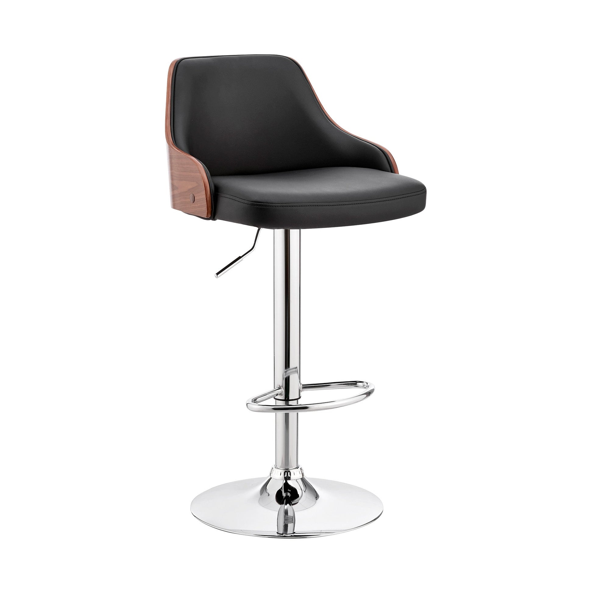 HomeRoots Black Faux Leather Adjustable Modern Bar Stool