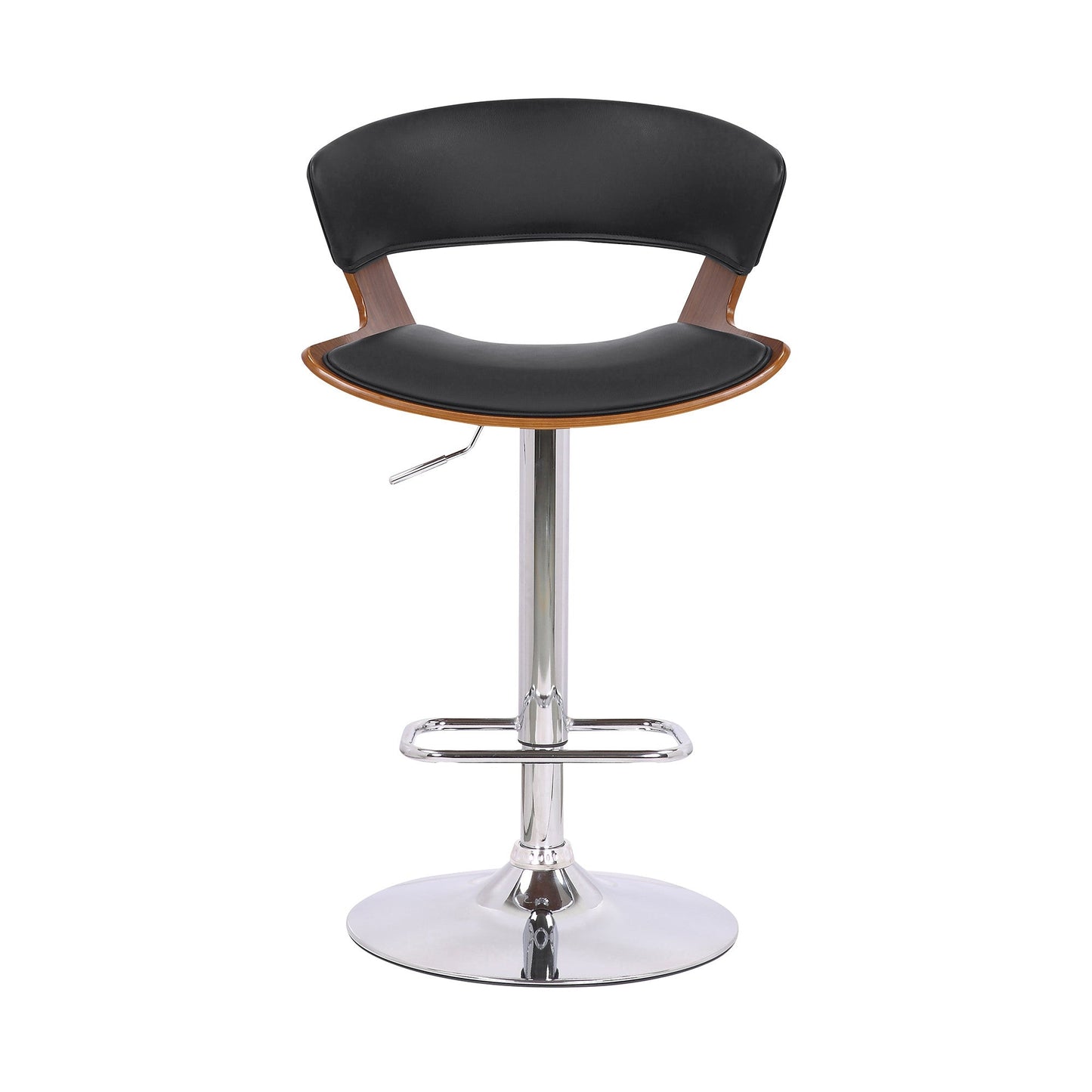 HomeRoots Black Faux Leather Adjustable Swivel Wooden Bar Stool