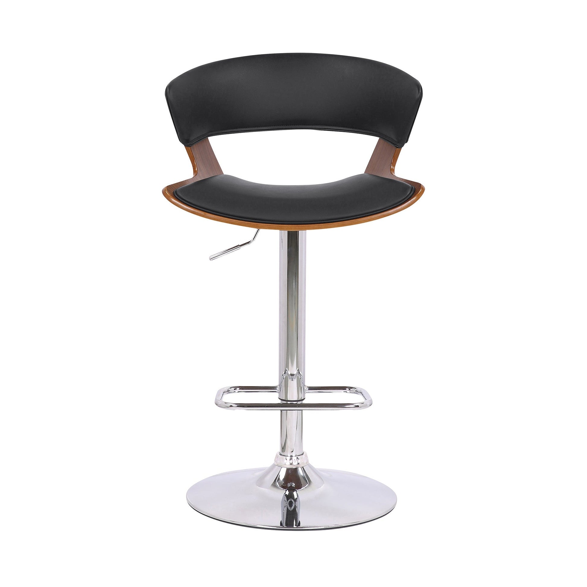 HomeRoots Black Faux Leather Adjustable Swivel Wooden Bar Stool