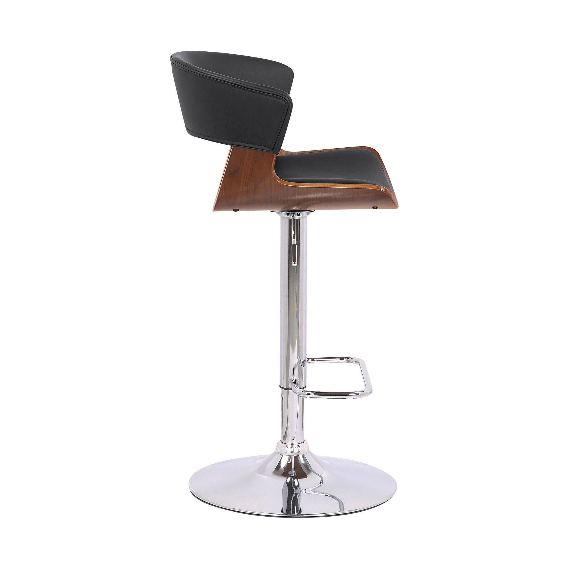 HomeRoots Black Faux Leather Adjustable Swivel Wooden Bar Stool