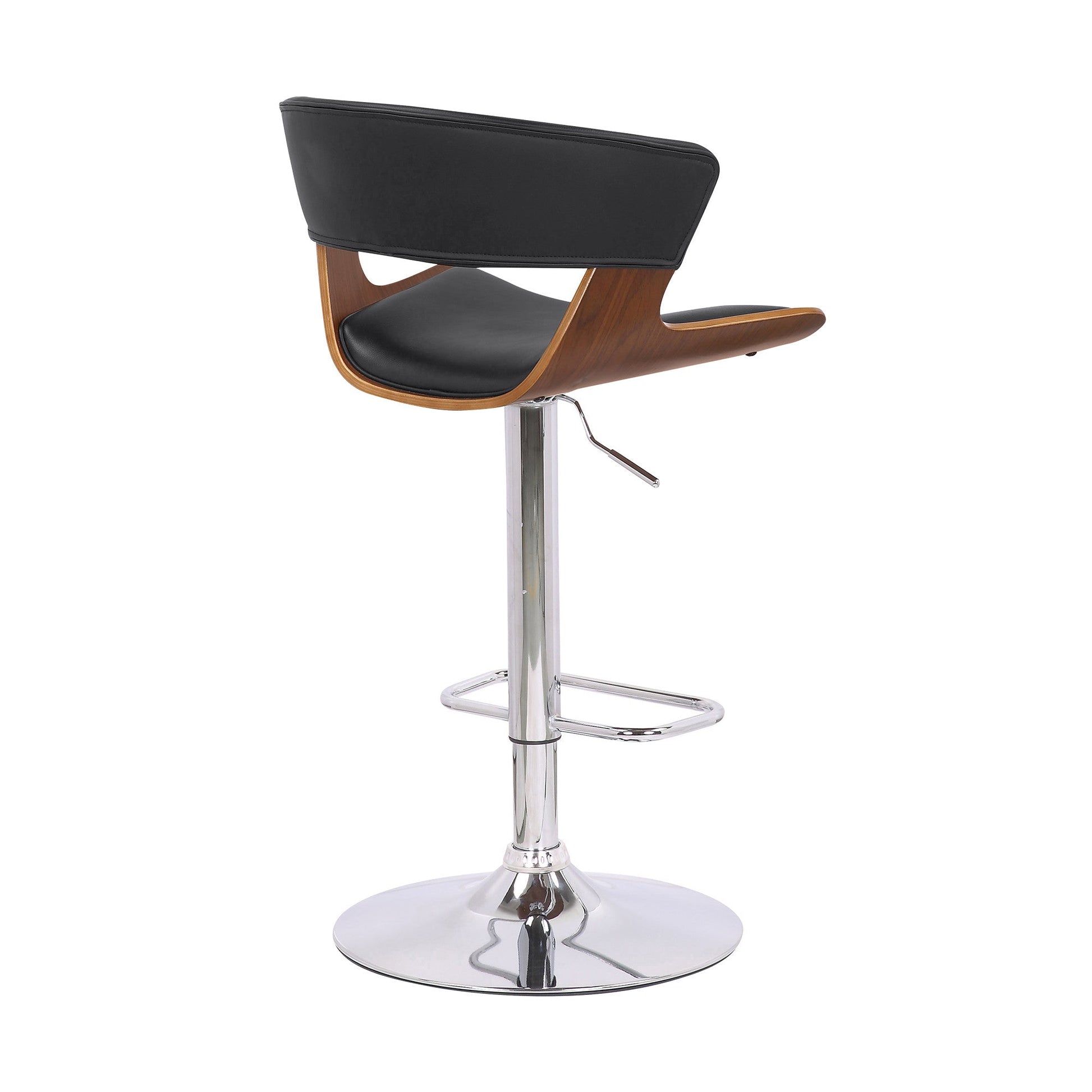 HomeRoots Black Faux Leather Adjustable Swivel Wooden Bar Stool