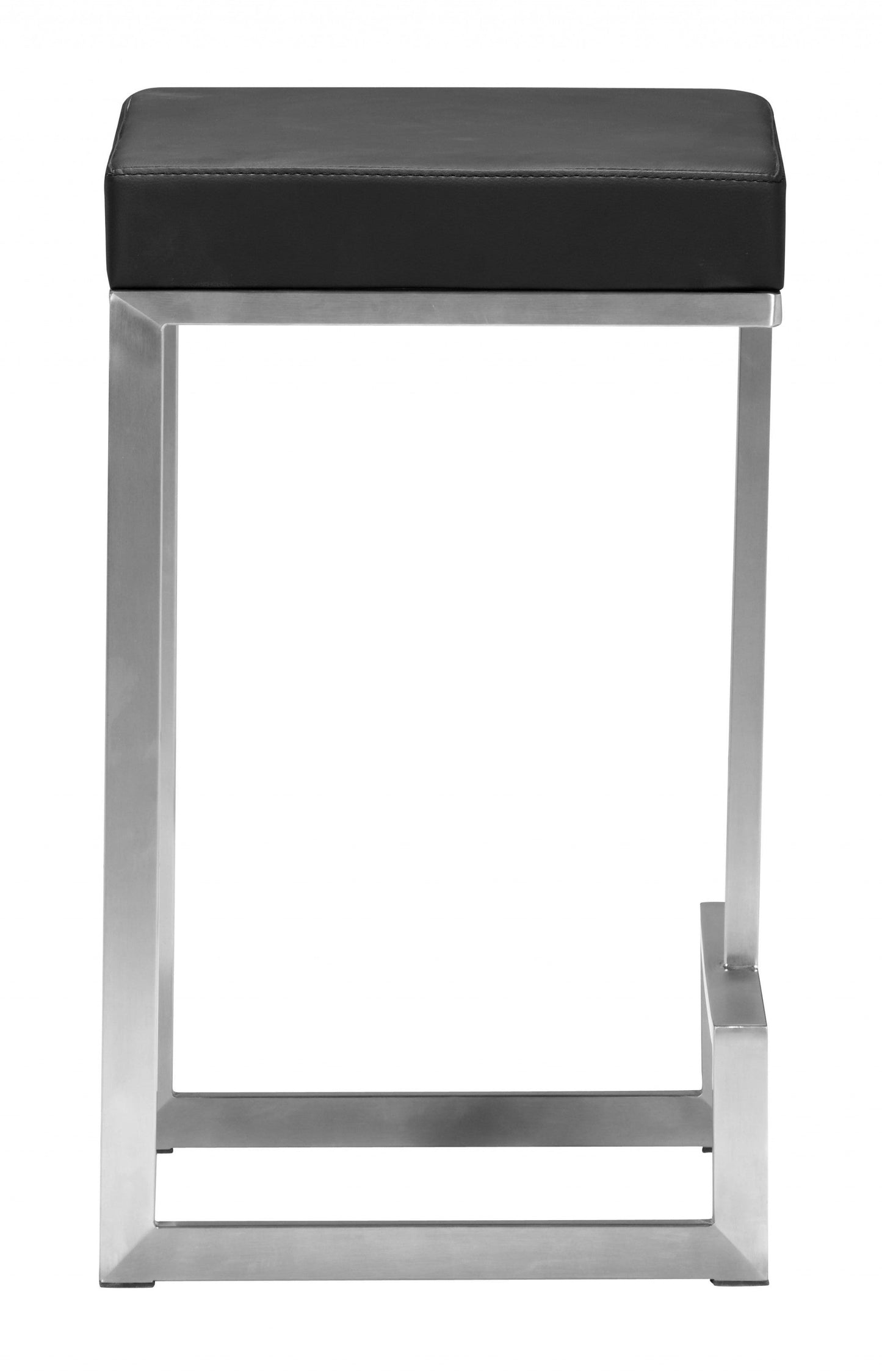 HomeRoots Black Faux Leather And Stainless Geometric Backless Counter Stools in Set of 2