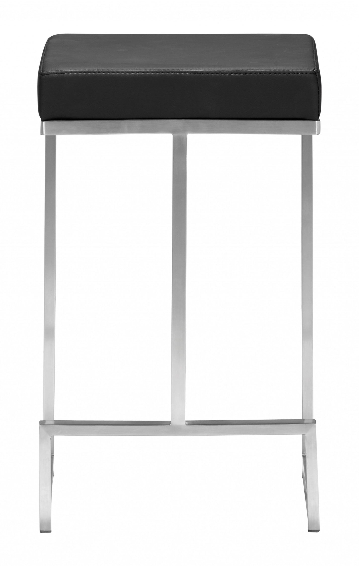 HomeRoots Black Faux Leather And Stainless Geometric Backless Counter Stools in Set of 2