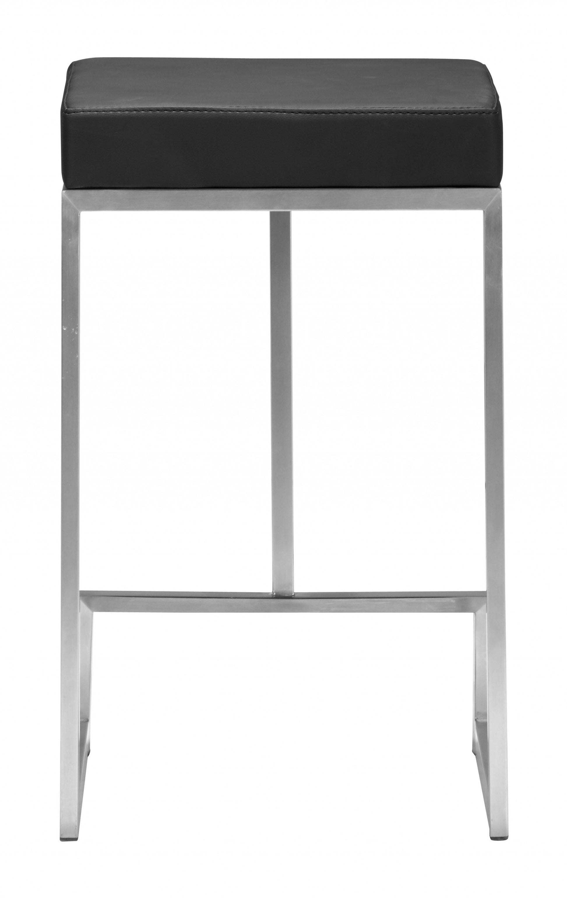 HomeRoots Black Faux Leather And Stainless Geometric Backless Counter Stools in Set of 2