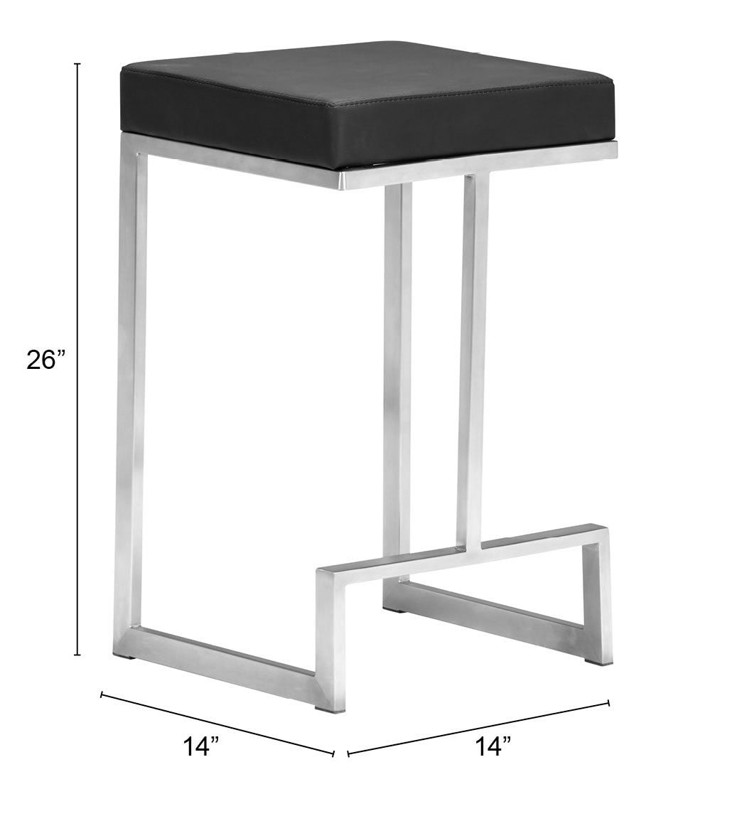 HomeRoots Black Faux Leather And Stainless Geometric Backless Counter Stools in Set of 2