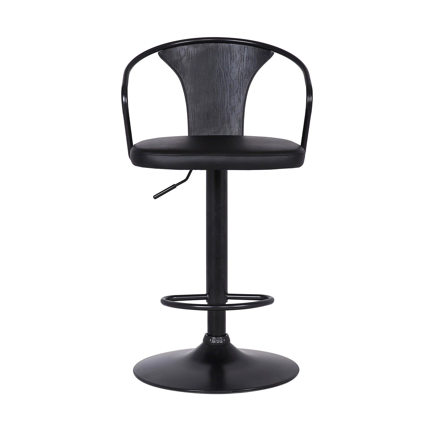 HomeRoots Black Faux Leather & Metal Base Adjustable Bar Stool